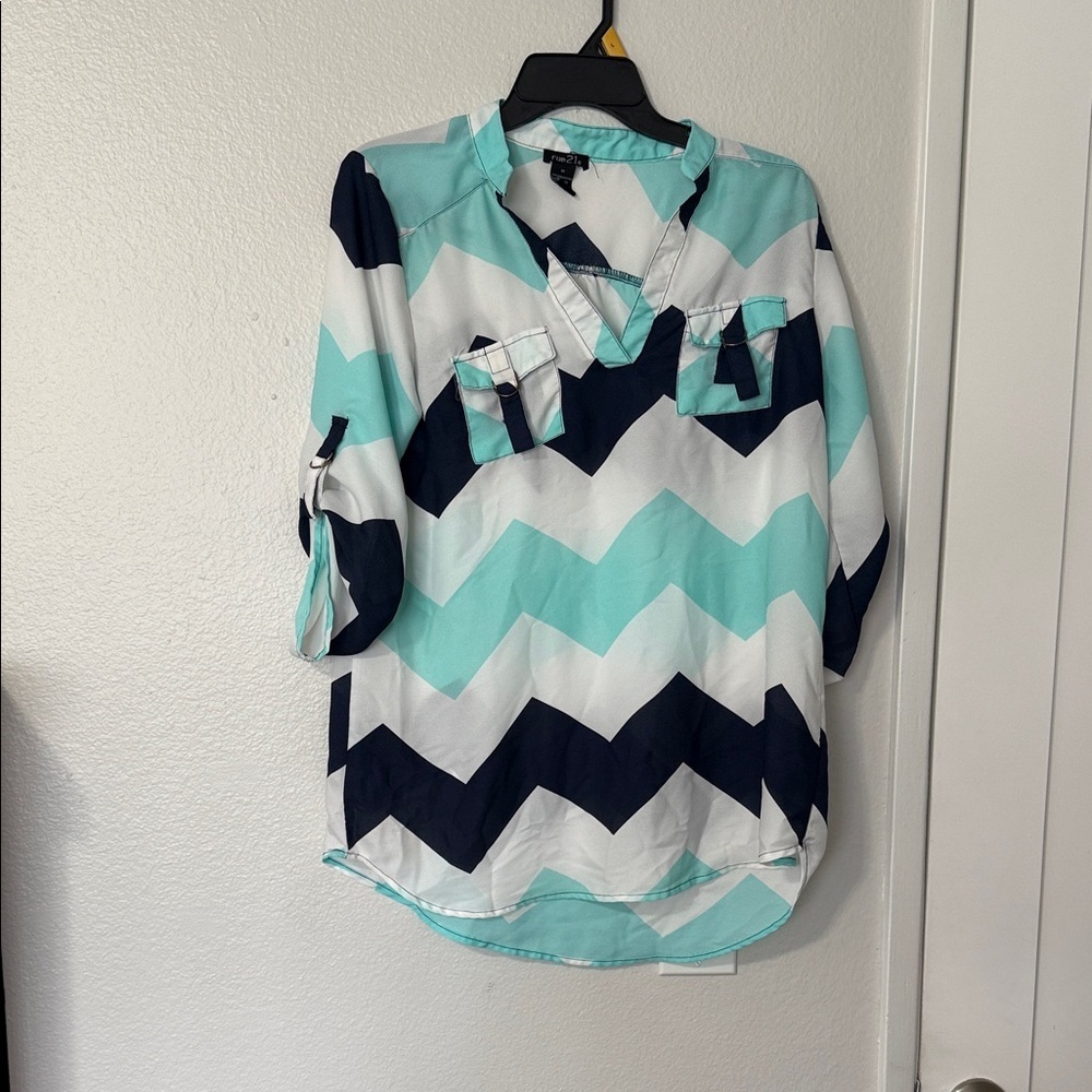 Rue21 Chevron Blouse - Navy and Aqua